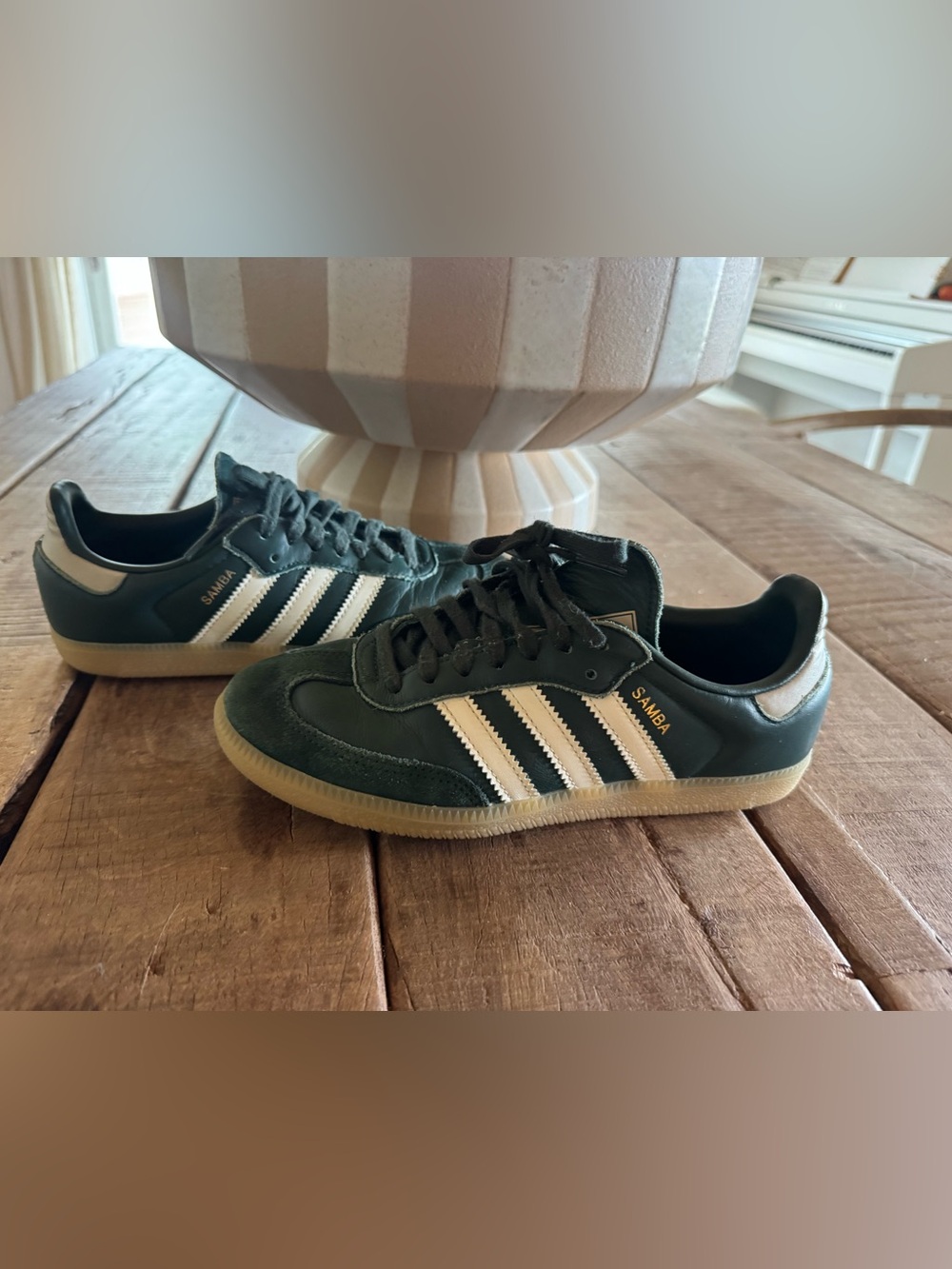 adidas Samba youth size 4.5 Dark Green & White Suede Sneakers